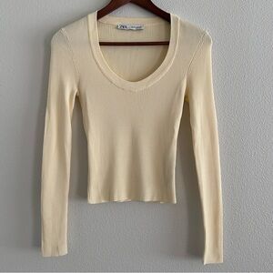 Zara | Butter Yellow Ribbed Long Sleeve Knit Top | Size S
